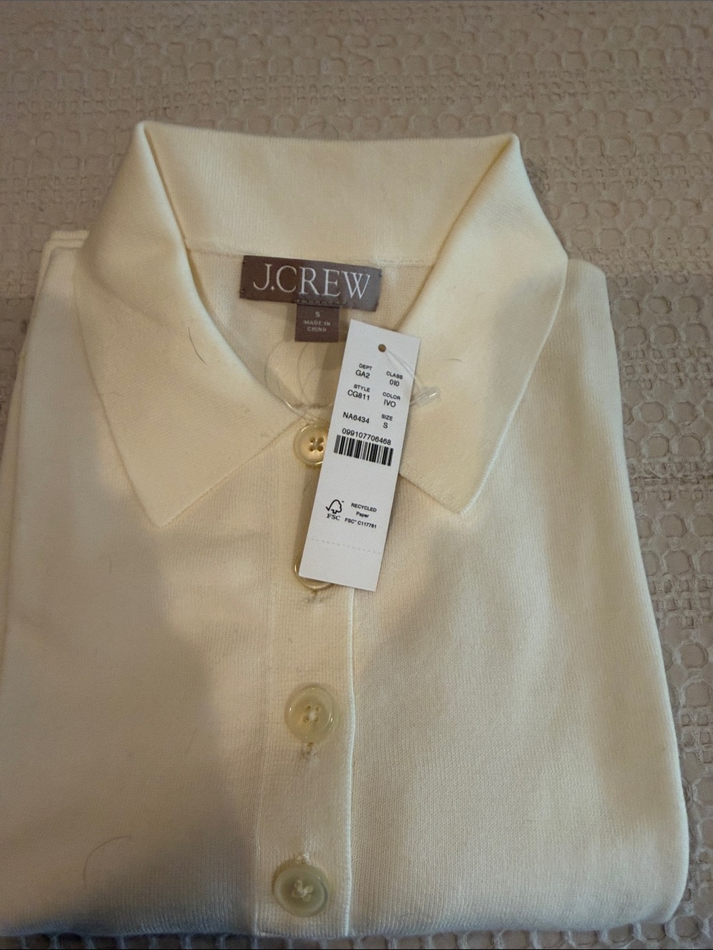 J. Crew Cream Short Sleeve Polo Button-Down Knit Top - Picture 3 of 3